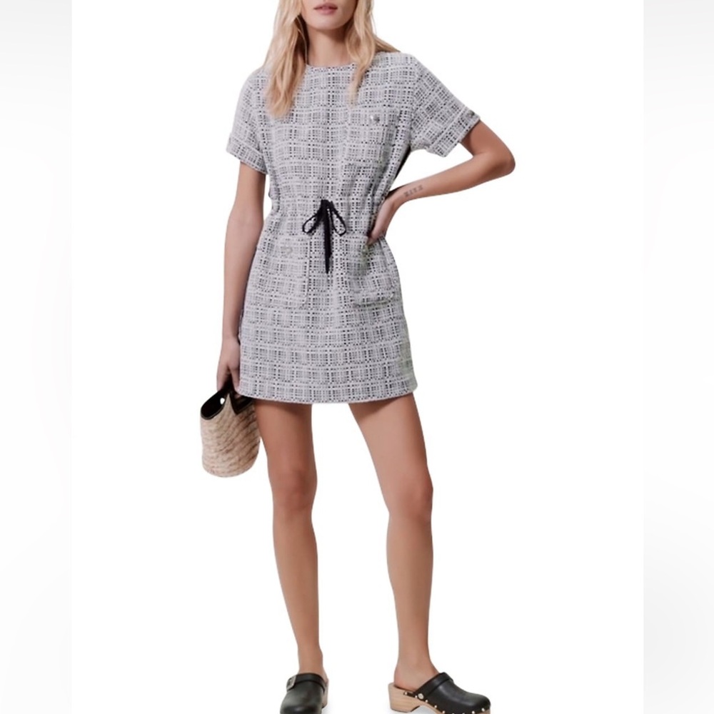 🌚💙NEW WITH TAGS💙🌚 Maje Retrola Drawstring Tweed Dress size 36 US 2/4 - Picture 4 of 11